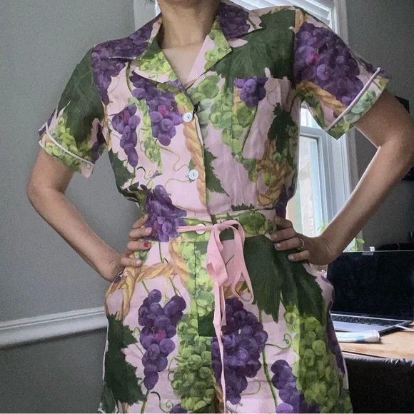 New NWT Kip & Co the vine linen playsuit French grapes short sleeve romper XS 6
